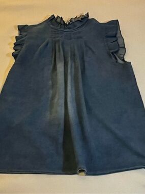 Mazik Denim Blue Ruffle Mock Neck Tank Top